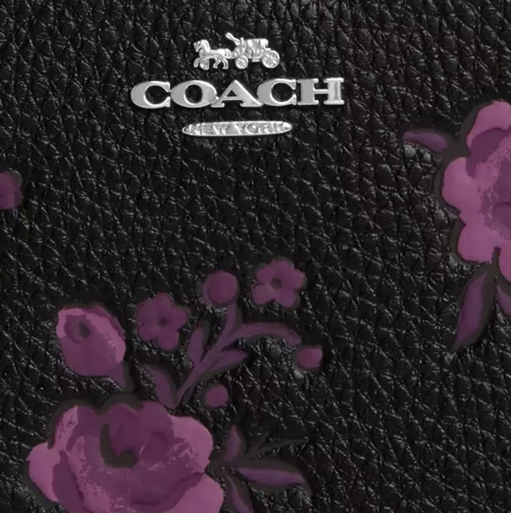 Coach Long Zip Around Wallet With Floral Print, black and purple - Picture 10 of 10